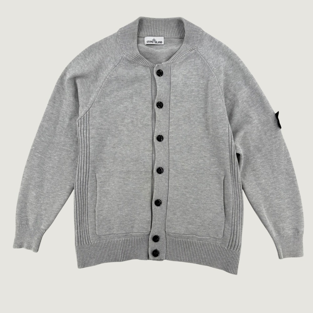 Stone Island Sweater Mens XL Grey Button Up Cardigan Logo Patch Ribbed Cotton